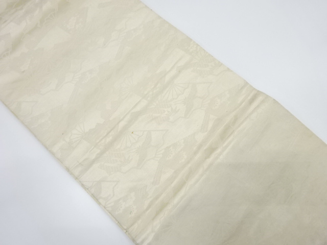 JAPANESE KIMONO / ANTIQUE MARU OBI / SILK / WOVEN CRANE & FLOWER